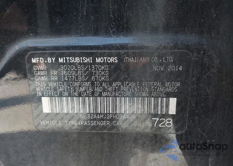 2015 Mitsubishi Mirage Es from USA, damaged, VIN ML32A4HJ2FH034478